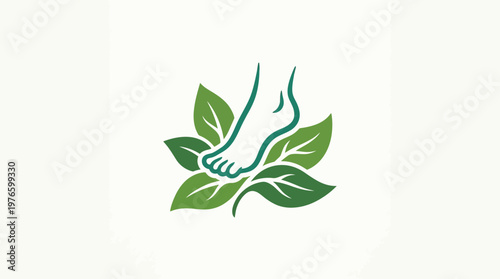 Foot Standing on Green Leaves Logo Design