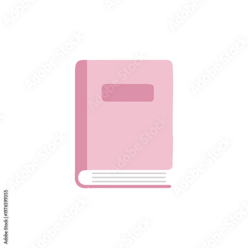 Pink hardcover book illustration, notebook or diary icon for education and school theme in flat vector style
