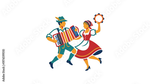 German Folk Dancers Playing Music and Dancing