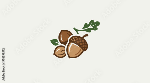 Stylized Acorns with Oak Leaves on Cream Background