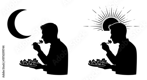 Contrast of night and day while enjoying a shared meal Vector, illustration
