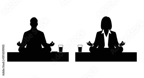 Professionals practicing mindfulness meditation during a work break Vector, illustration