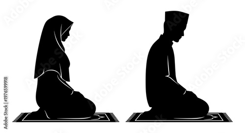 Two individuals in prayer positions during a religious ritual Vector, illustration