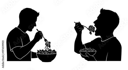 Two individuals sharing a meal in a thoughtful and intimate moment together Vector, illustration