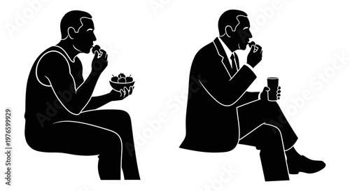 Contrast in casual and formal dining habits of two individuals Vector, illustration