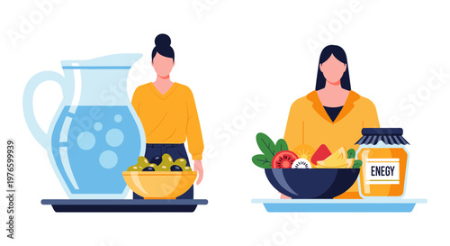 Healthy eating and environmental awareness through sustainable food choices Vector, illustration
