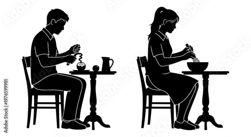 Two individuals engaged in tea preparation in a quiet setting Vector, illustration