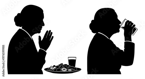 Contrast between traditional and modern communication during a meal Vector, illustration