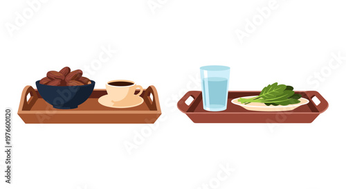 Two contrasting snack trays with healthy and indulgent food options Vector, illustration