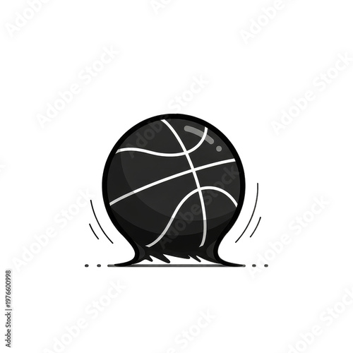 Black basketball melting into a puddle, dark cartoon style, isolated on white background