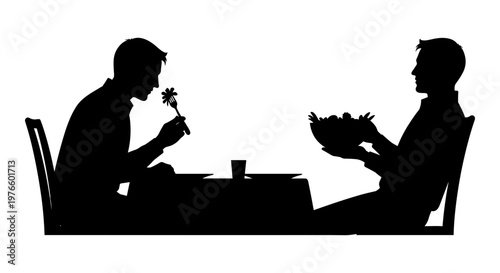 Two individuals sharing a meal in a thoughtful and intimate setting Vector, illustration