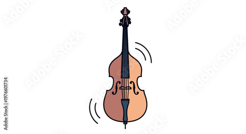 Dynamic graphic illustration of a standing double bass, depicting its resonant acoustic presence and rhythmic foundation for orchestral or jazz music, perfect for creative design projects