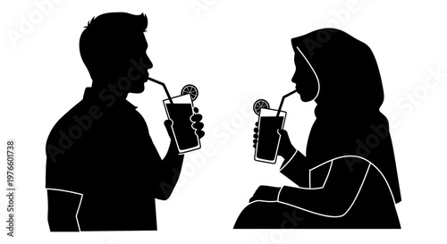 Two individuals sharing a drink in a casual and intimate setting Vector, illustration
