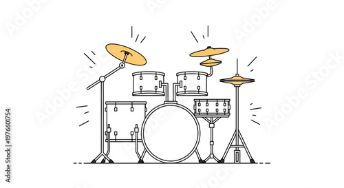 Flat Vector Illustration of a Drum Set on a White Background