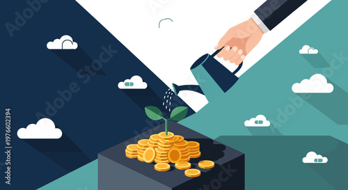 Financial investment and business growth concept with money plant
