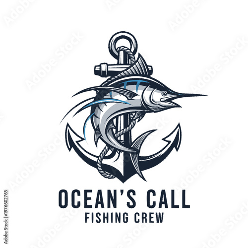Marlin Fish and Anchor Emblem for Fishing Crew.
