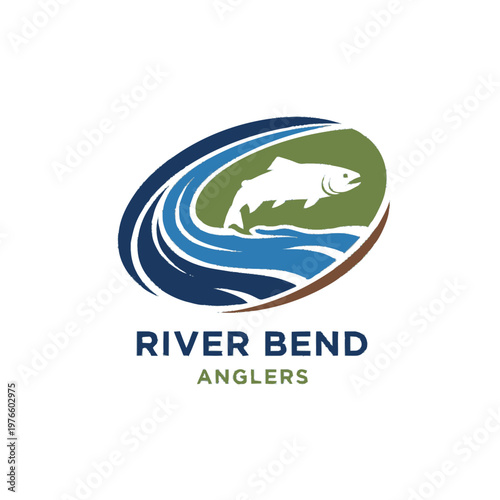 River Bend Anglers Fishing Logo Design.