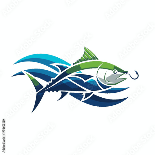 Stylized Tuna Fish Illustration with Fishing Hook.