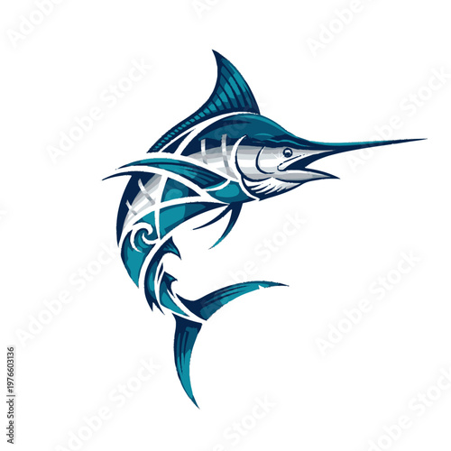 Tribal Marlin Fish Tattoo Design Illustration.