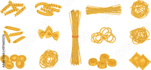 Different Types of Pasta Vector Illustration Set for Food Design