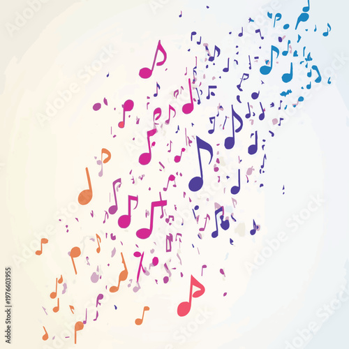 Colorful musical notes creating a dynamic flow, representing the joy and rhythm of music in a vibrant design.