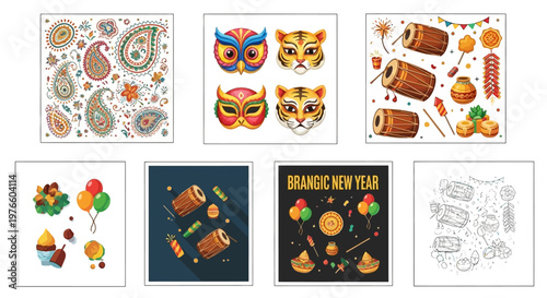 Colorful paisley pattern traditional indian textile decorative motif with floral elements.