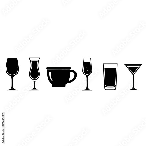 Collection of Bar and Drink Glasses Silhouette Icons