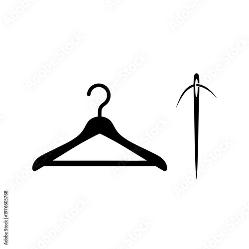 Clothing Hanger and Needle with Thread: Fashion, Sewing, and Style Concept