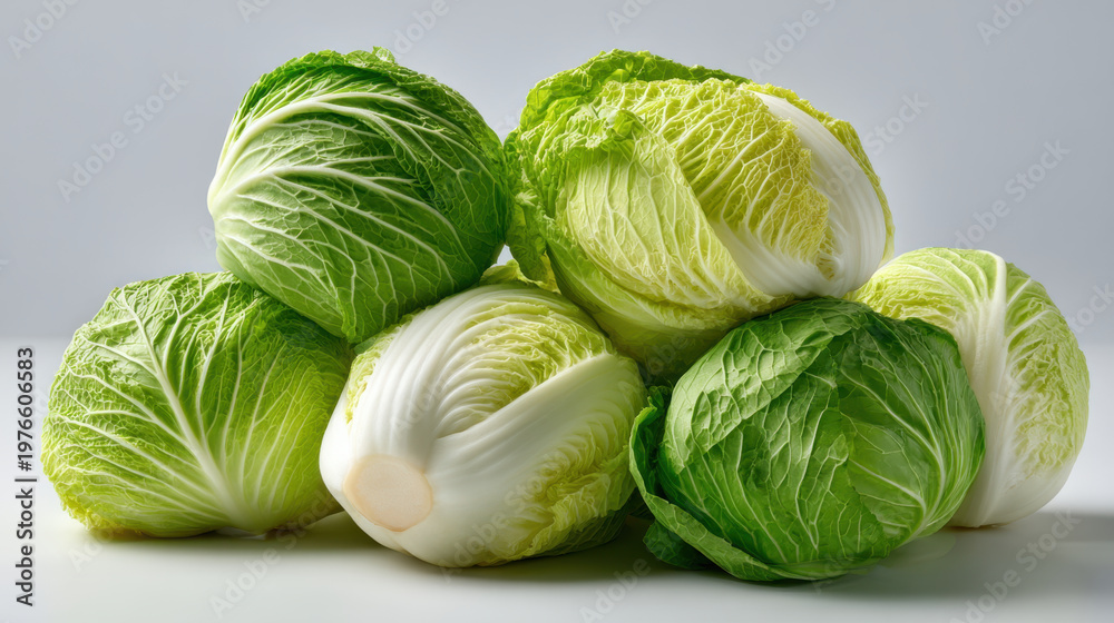 Fototapeta premium Cabbage pile fresh vegetable green cabbage napa cabbage white cabbage leafy vegetable raw food produce market healthy food organic vegetable