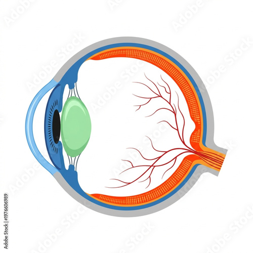​A clean and modern flat design diagram of the human eye anatomy. 