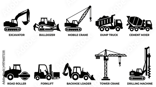 10 Construction Equipment Silhouette Vector Pack – Heavy Machinery SVG Collection