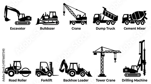 10 Construction Equipment Silhouette Vector Pack – Heavy Machinery SVG Collection