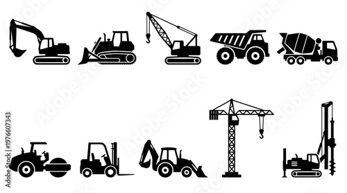 10 Construction Equipment Silhouette Vector Pack – Heavy Machinery SVG Collection