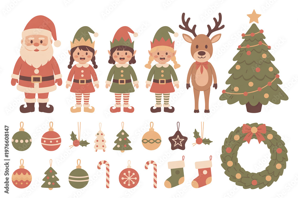 Fototapeta premium Charming christmas characters and decorations a festive holiday illustration collection