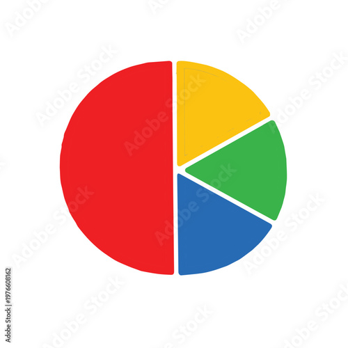 Simple vector illustration of a colorful circular chart divided into segments, designed with clean lines and bold tones, representing data visualization in a clear and engaging way.