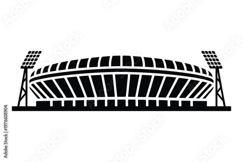 Outdoor sports stadium with floodlights vector illustration, architecture