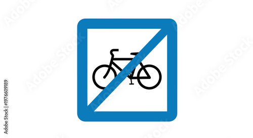 A blue square sign with a diagonal red line indicating no bicycles allowed.