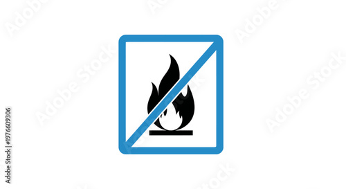 A clear graphic symbol indicating no open flames or fire allowed, set against a white background.