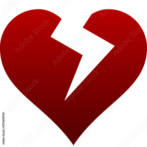 Red broken heart icon for sad emotion love breakup and medical pain