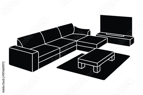 Modern living room furniture set with sectional sofa tv and coffee table