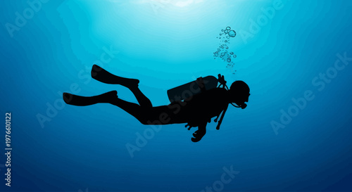 Silhouette of a Scuba Diver Exploring the Deep Blue Ocean