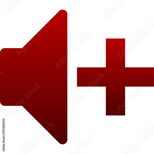 Red volume plus icon for audio add sound increase and speaker level