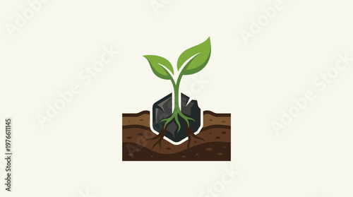 Minimalist Plant Growing From Stone Logo Design