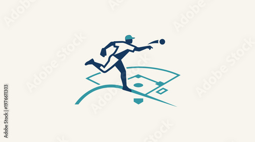 Baseball Player Pitching A Ball Vector Logo