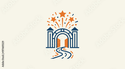 Festive Archway with Fireworks and Pathway