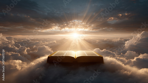 Open book light cloud heaven sky sunrise glow rays sacred spiritual