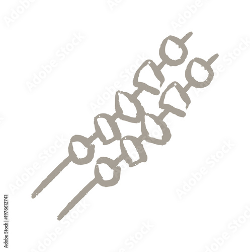 grilled satay skewers, hand drawn doodle bbq kebab, yakitori meat, street food or menu icon, grey crayon wax texture element