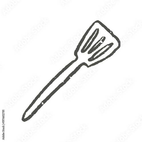 spatula kitchen turner, hand drawn doodle cooking utensil, baking tool, restaurant or cafe icon, crayon wax texture element