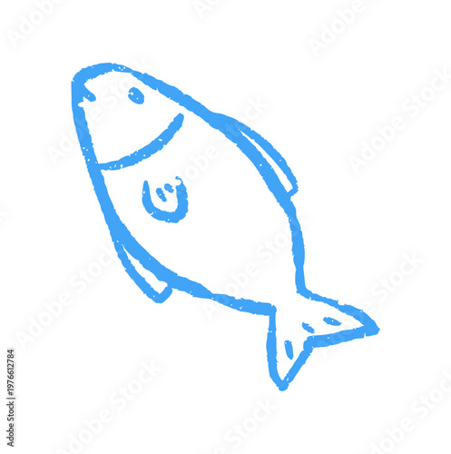 fish ocean life, hand drawn doodle sea creature, seafood restaurant icon, animal element, crayon wax texture doodle