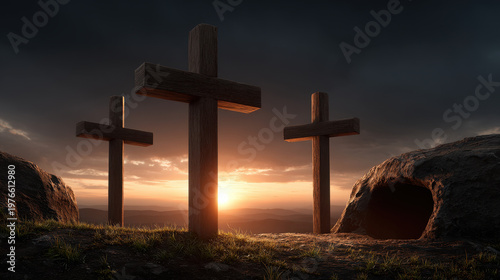 Cross wooden cross sunrise empty tomb three cross silhouette hill grave sunset faith